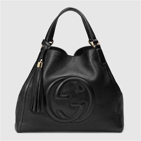 gucci soho black leather boston bag|Gucci soho shoulder bag medium.